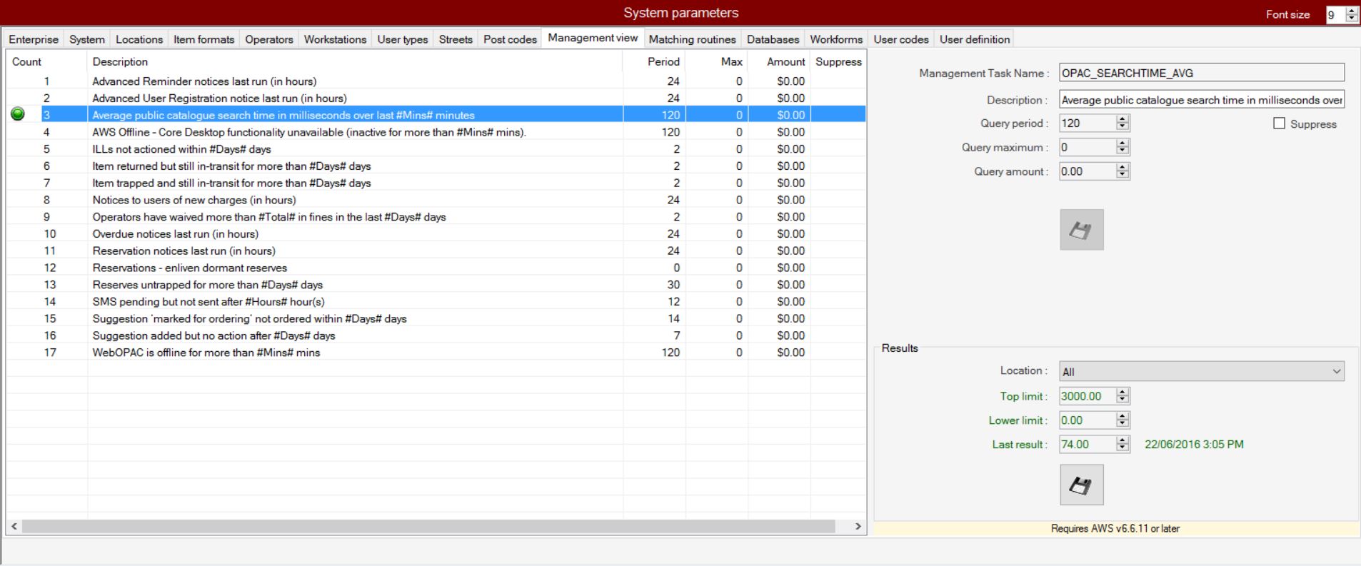 System Parameters Screen – Desktop – Aurora Information Technology