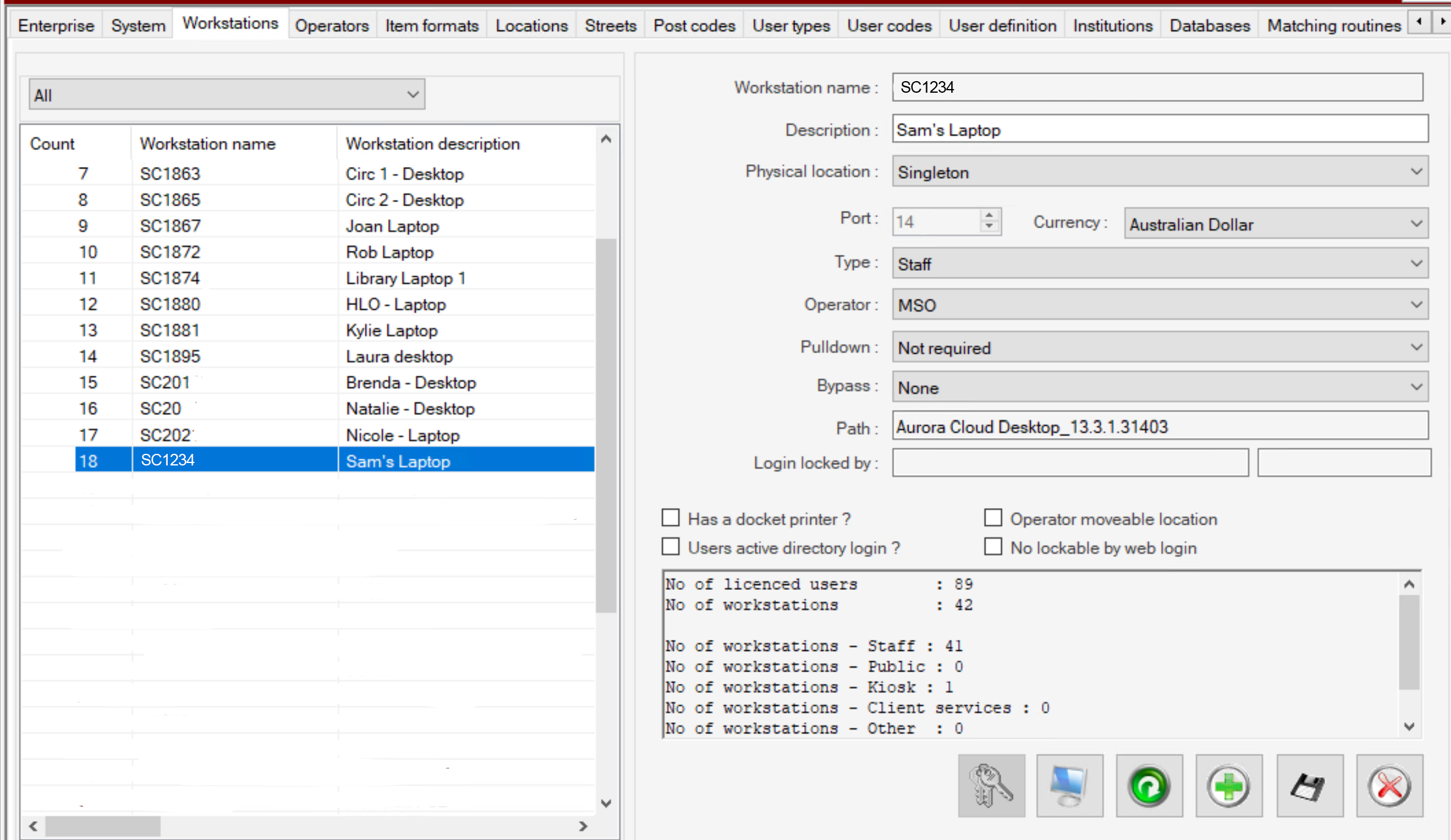 System parameters - Workstations