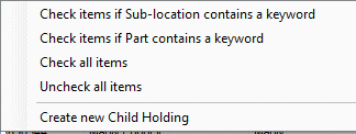 Child Holdings - identifying items to create a child - pop-up