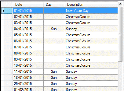 Loan Parameters - Close Days - Dates display