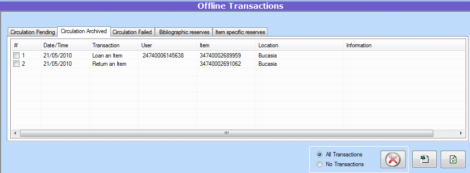 Offline Transactions - archived tab
