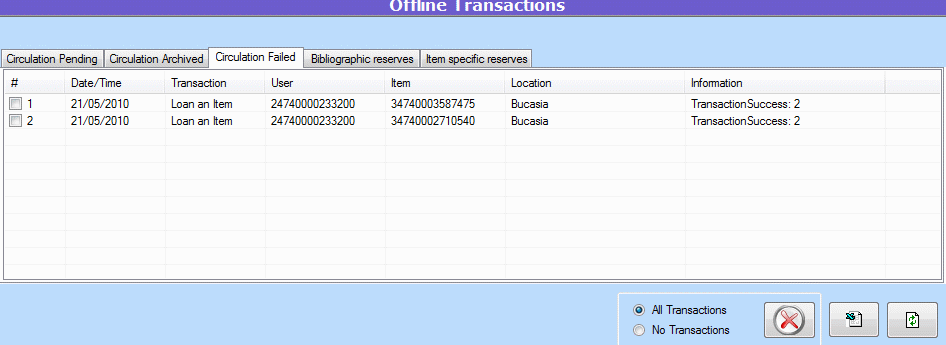 Offline Transactions - failed tab