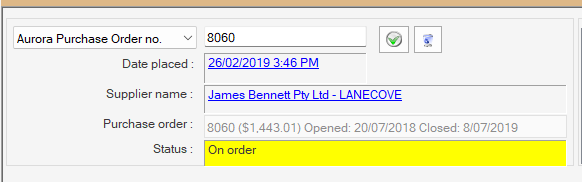 Receive Orders - Order details panel with values