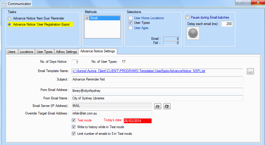 Registration expiry notice task - Communicator