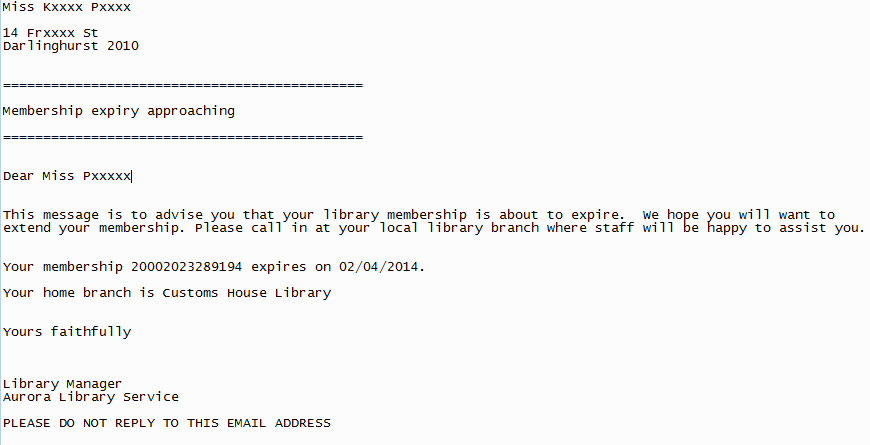 Registration expiry notice task -log last notice example