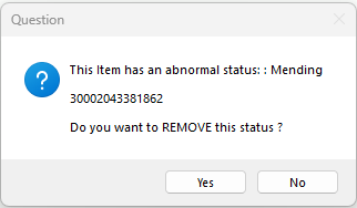 Returns screen - abnormal status message