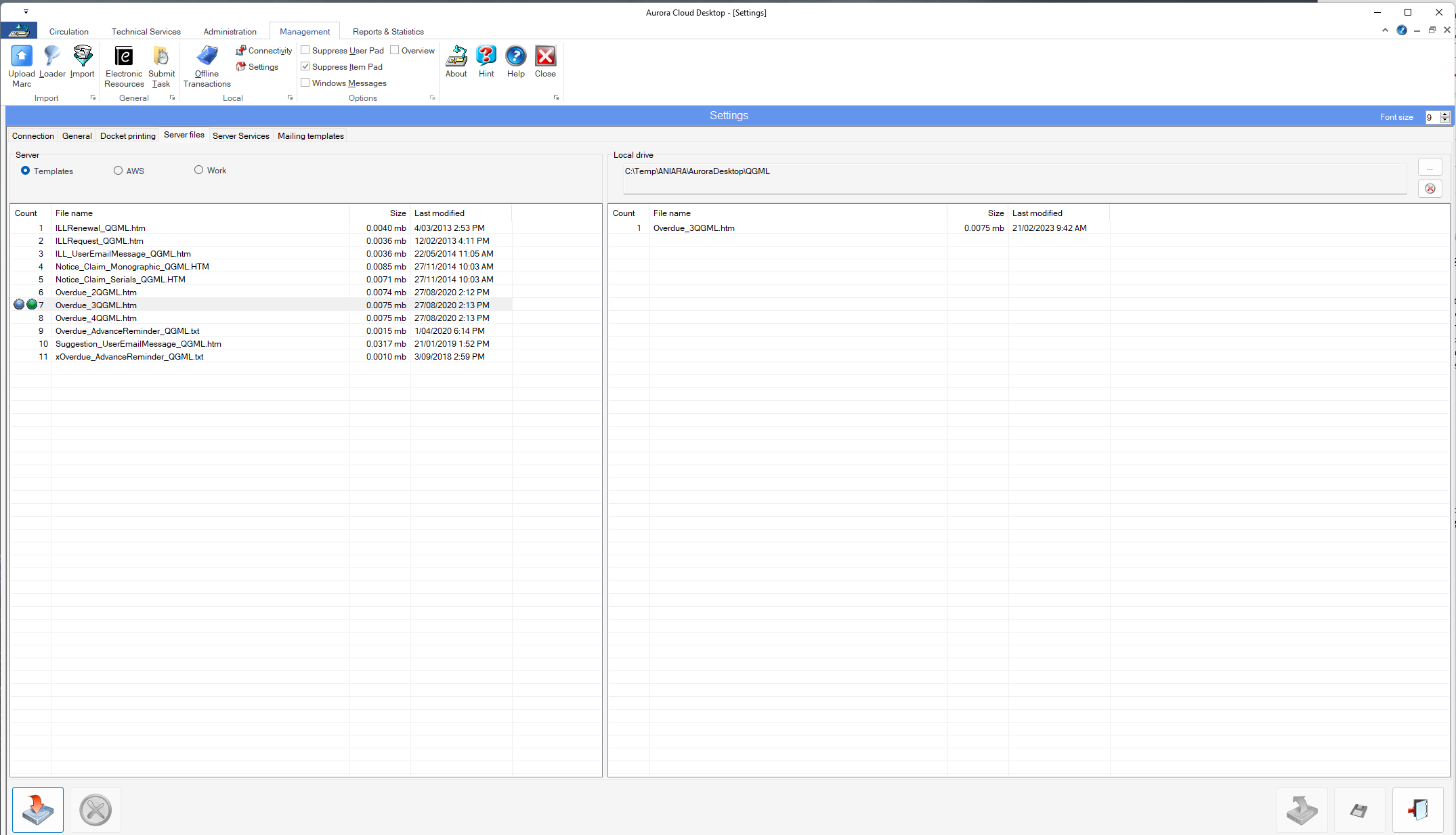 Settings - Server files - Templates