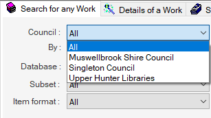 Search - Search for any work tab - search argument dropdowns - council