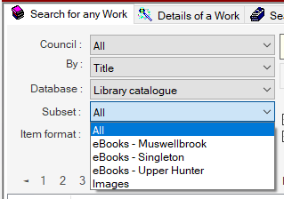 Search - Search for any work tab - search arguments dropdowns - Subsets
