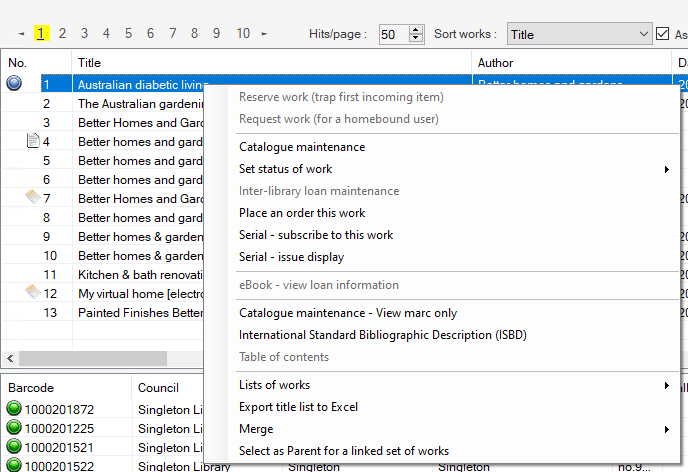 Search - results - right click context menu - Serials