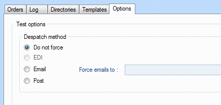 Send orders - options Tab