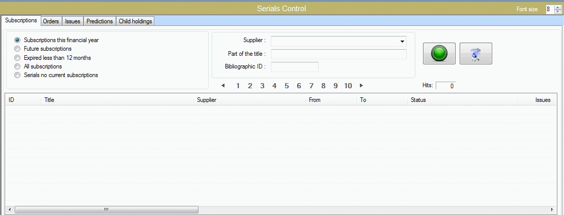 Serial control - Subscriptions Tab