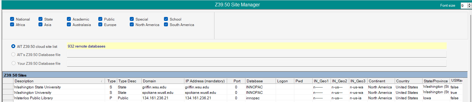 Z39.50 site manager - File path radio buttons